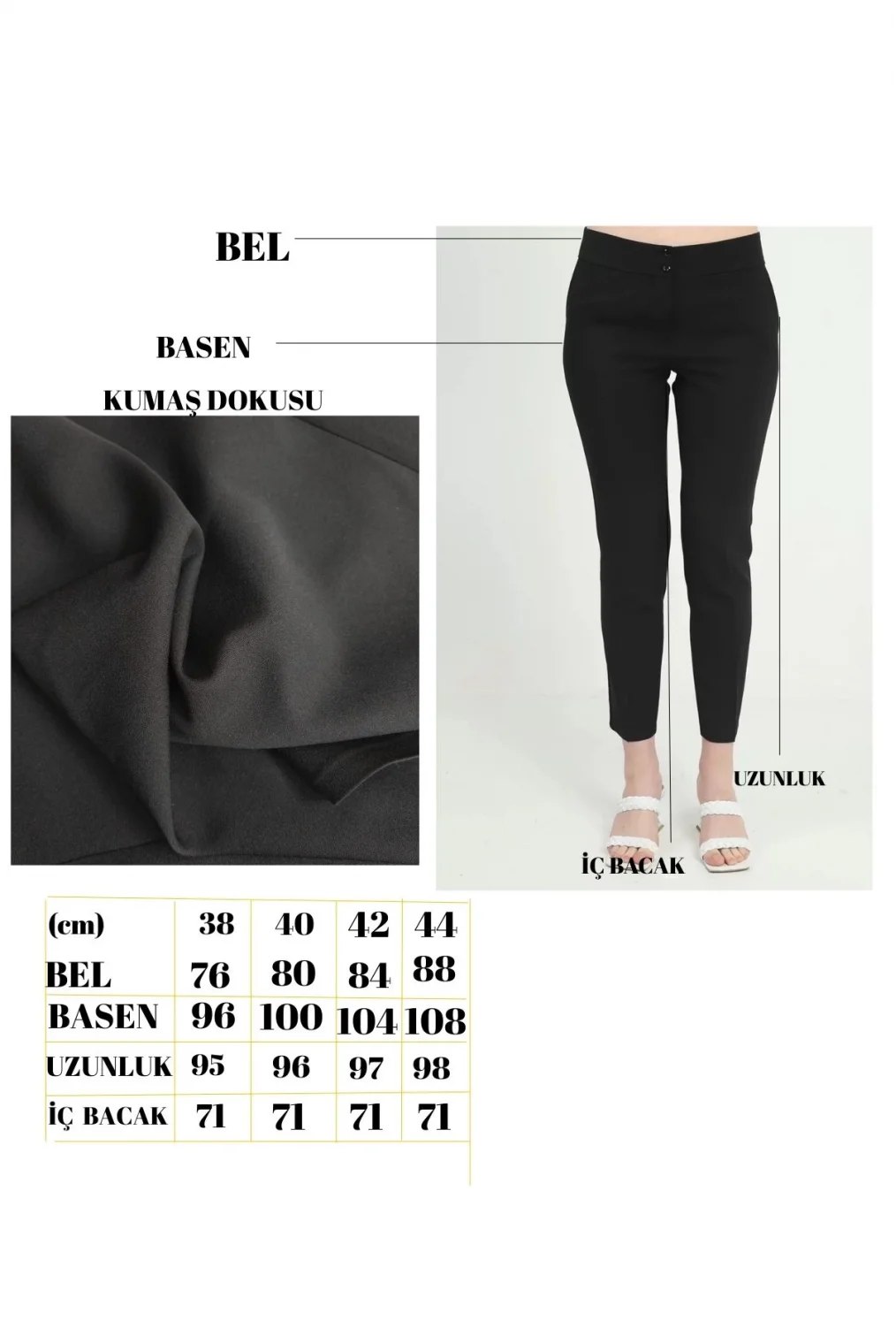 Cep Detaylı Bilek Boy Kadın Kumaş Pantolon 6011-Siyah