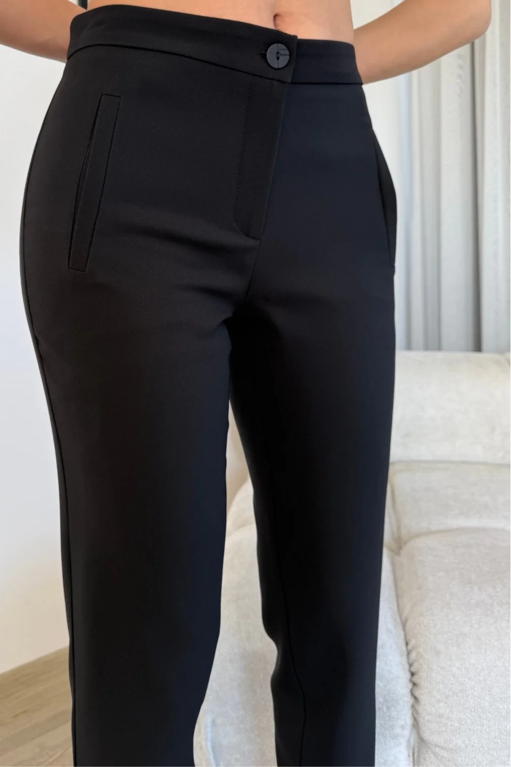 Cep Detaylı Düşük Bel Bilek Boy Pantolon 6019-Siyah