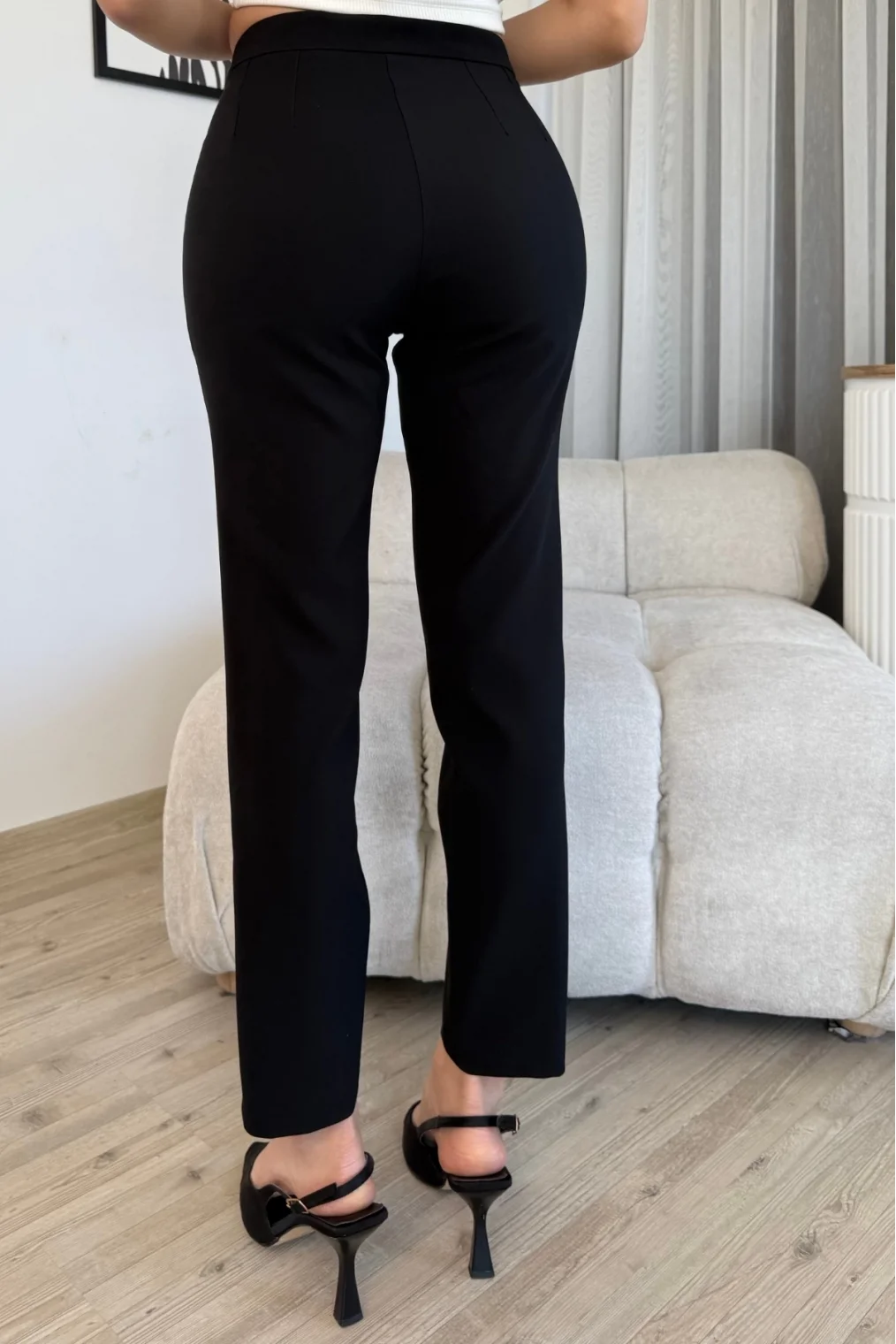 Cep Detaylı Düşük Bel Bilek Boy Pantolon 6019-Siyah