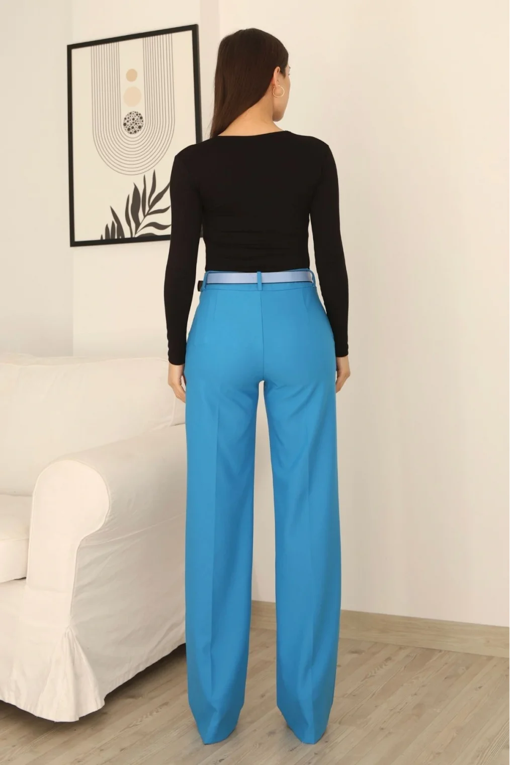 Cep Detaylı Kemerli Kumaş Pantolon 6156-İndigo