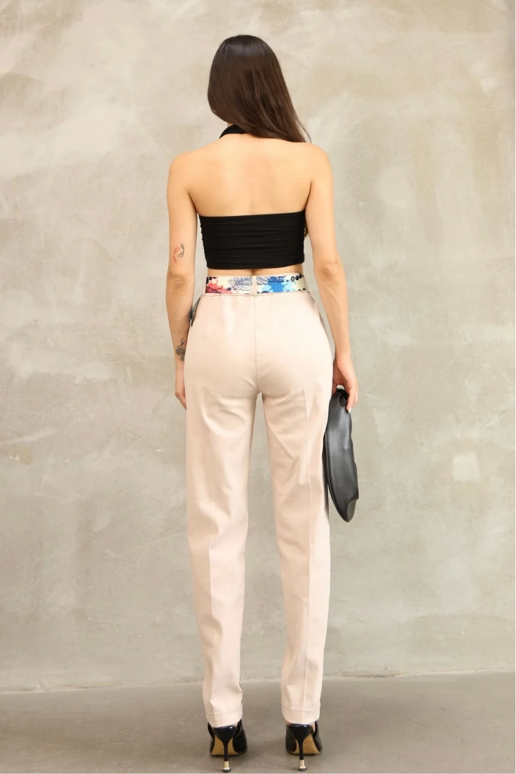 Cep Detaylı Kemerli Pamuklu Kumaş Pantolon 6174-Vizon