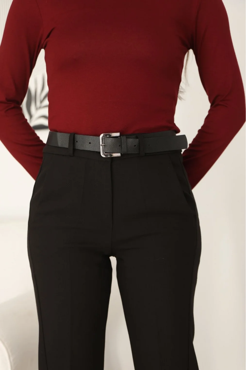 Cep Detaylı Kemerli Pantolon 6210-Siyah
