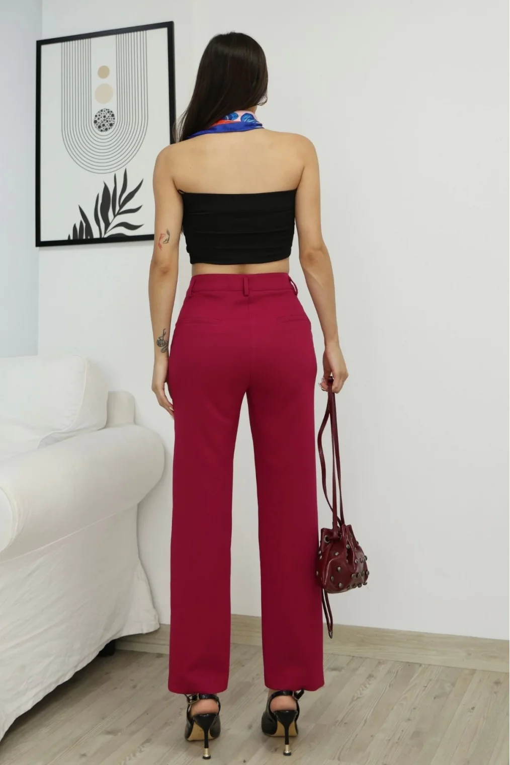 Cep Detaylı Kumaş Pantolon 6154-Fuşya