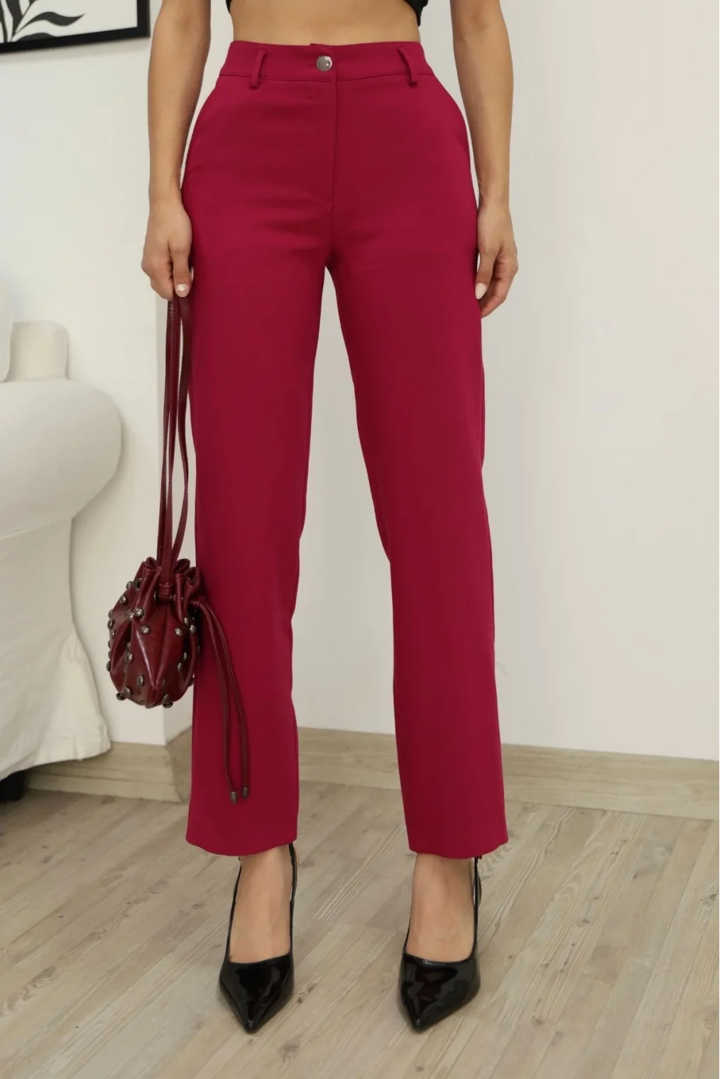 Cep Detaylı Kumaş Pantolon 6154-Fuşya