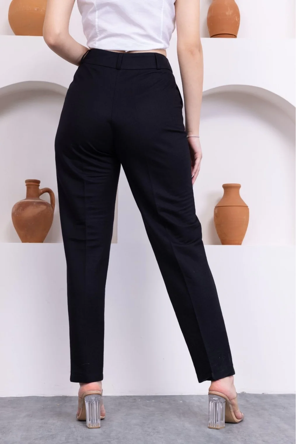 Cep Detaylı Örme Kumaş Kadın Pantolon 0040-Siyah