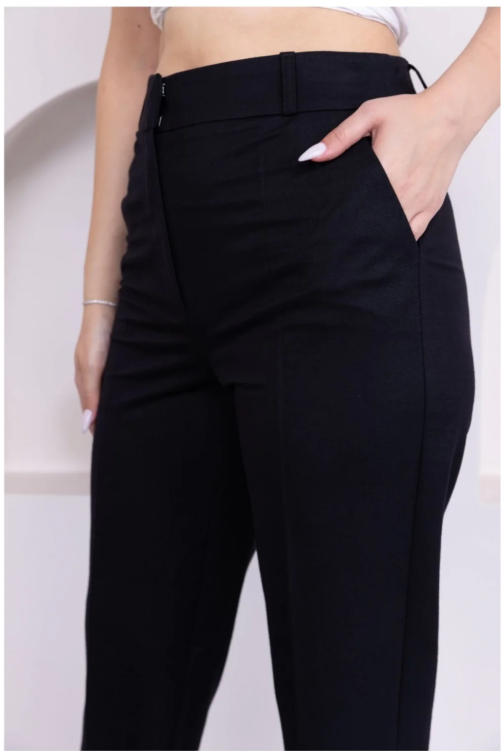 Cep Detaylı Örme Kumaş Kadın Pantolon 0040-Siyah