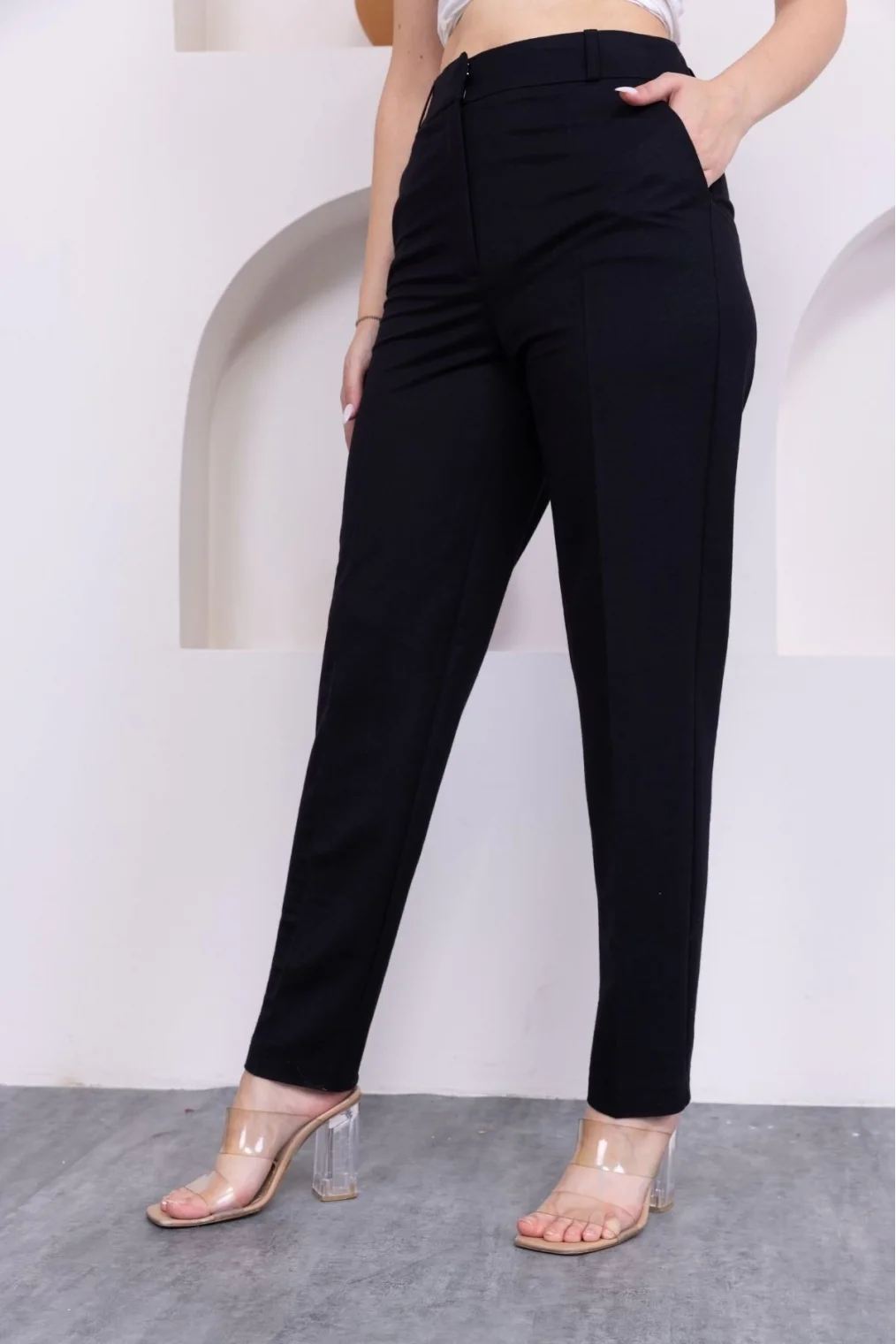 Cep Detaylı Örme Kumaş Kadın Pantolon 0040-Siyah