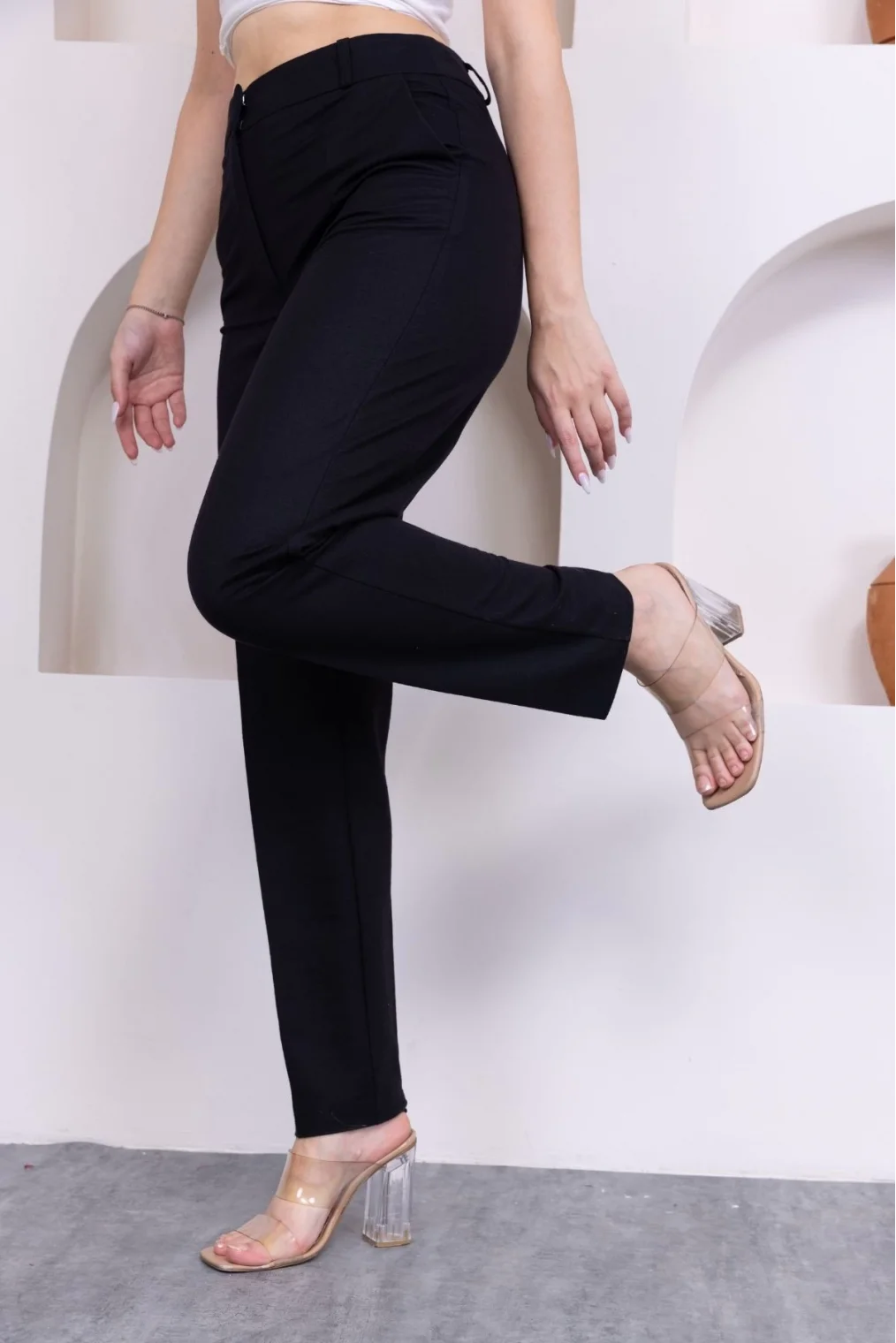 Cep Detaylı Örme Kumaş Kadın Pantolon 0040-Siyah