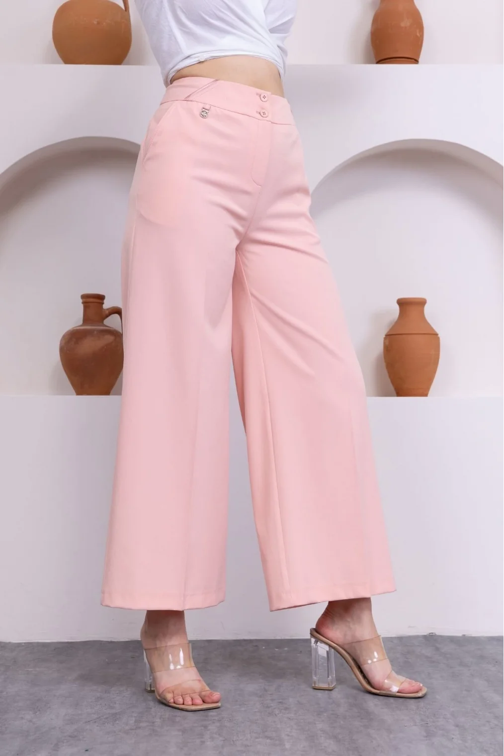 Cep Detaylı Palazzo Pantolon 301-Pembe