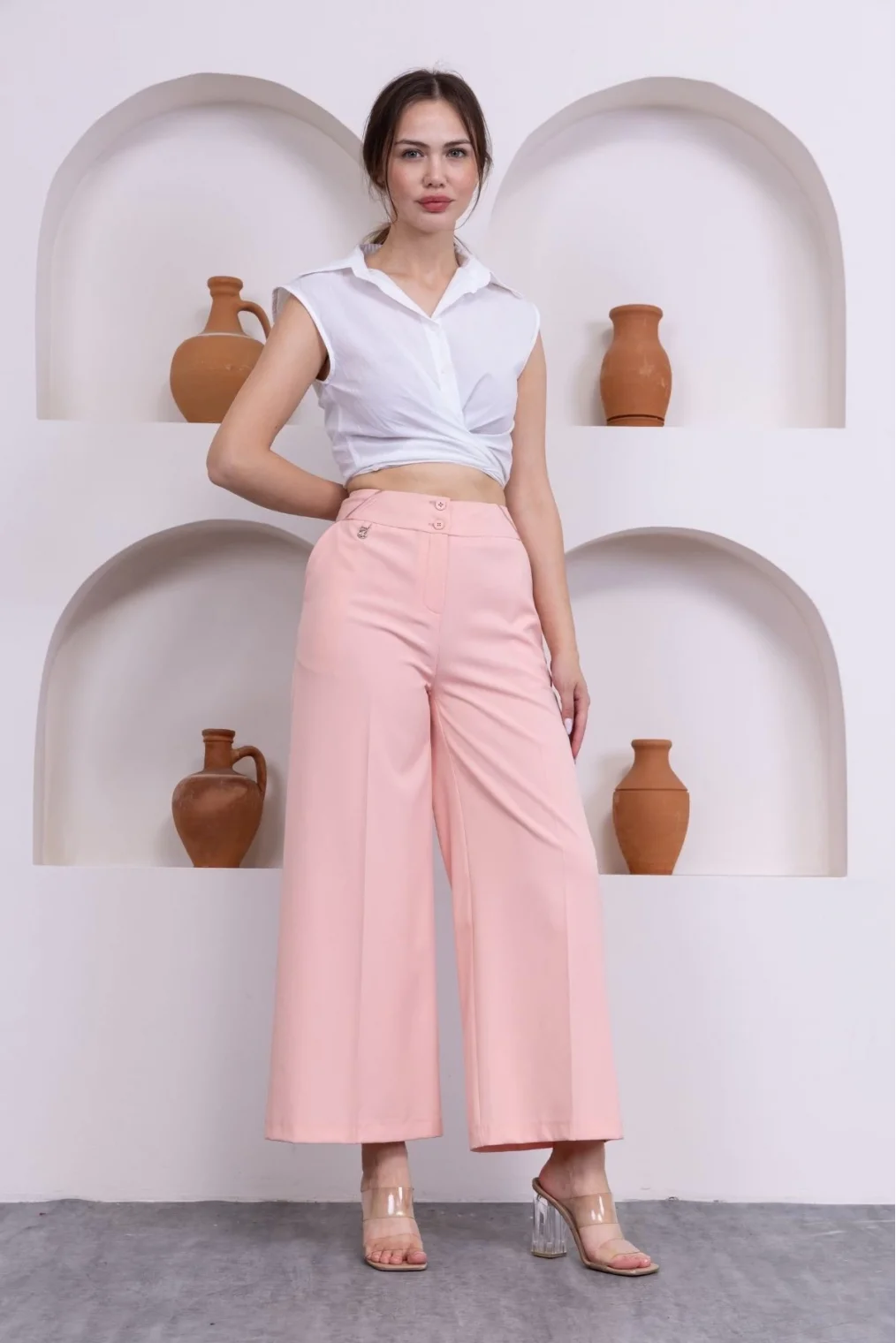 Cep Detaylı Palazzo Pantolon 301-Pembe