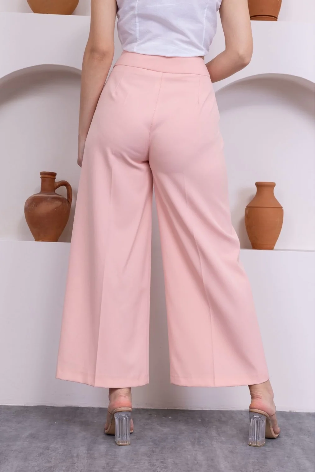 Cep Detaylı Palazzo Pantolon 301-Pembe