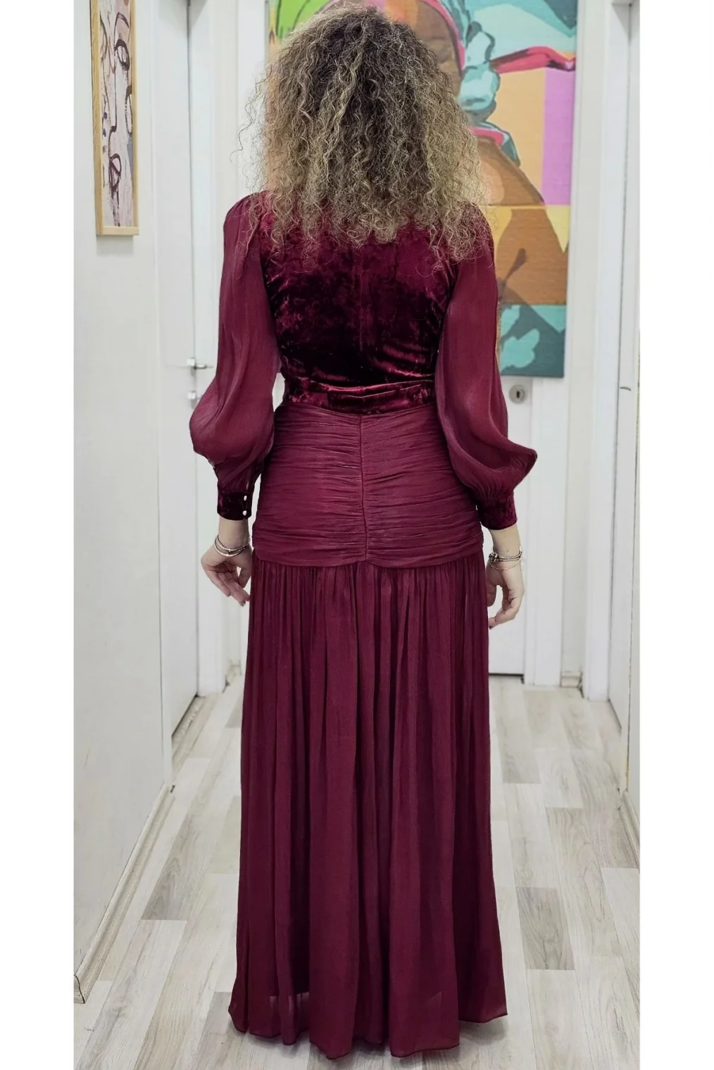 Çiçek Detaylı Çıkarılabilir Etekli Kadife Abiye 2752-Bordo