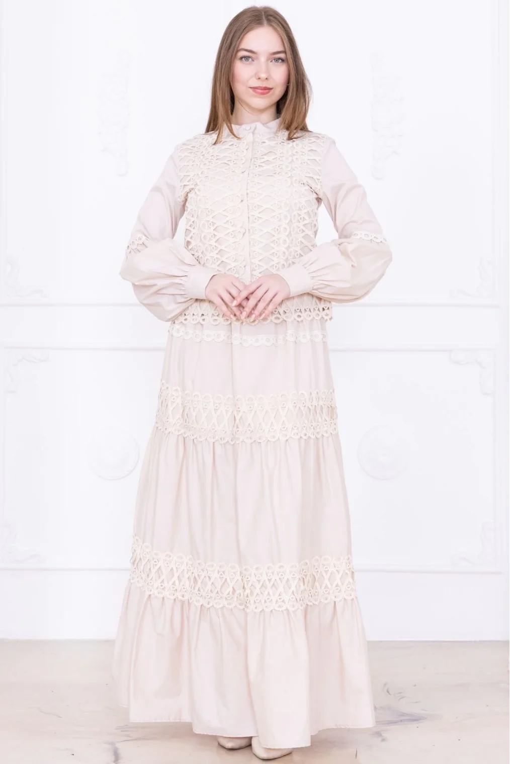 Dantel Detaylı İkili Takım 4712-Bej