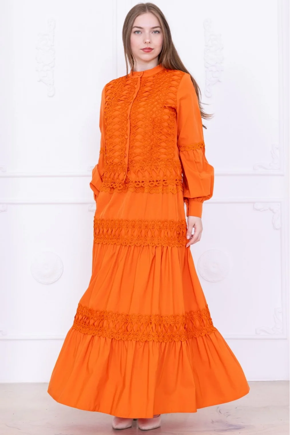 Dantel Detaylı İkili Takım 4712-Oranj