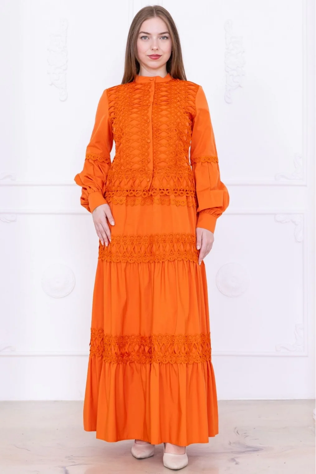 Dantel Detaylı İkili Takım 4712-Oranj