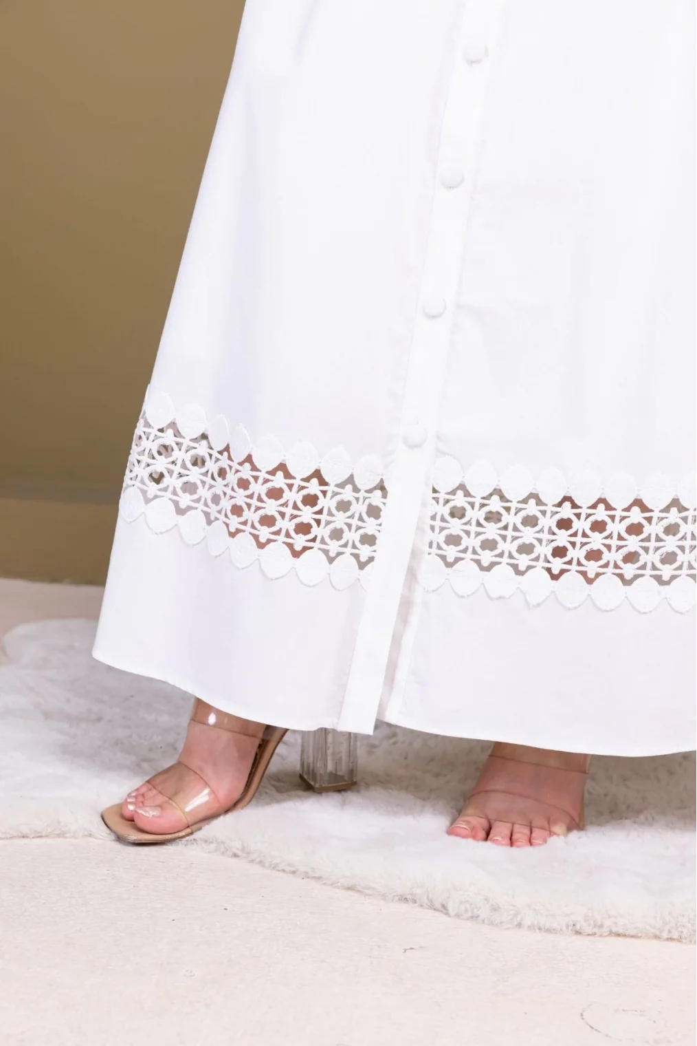 Dantel Detaylı Pileli Pamuk Etek 6025-Beyaz