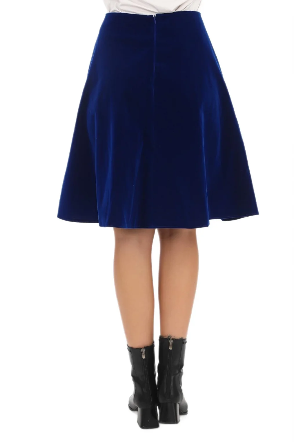 Diz Boyu Kalın Kadife Etek 6009-Saks