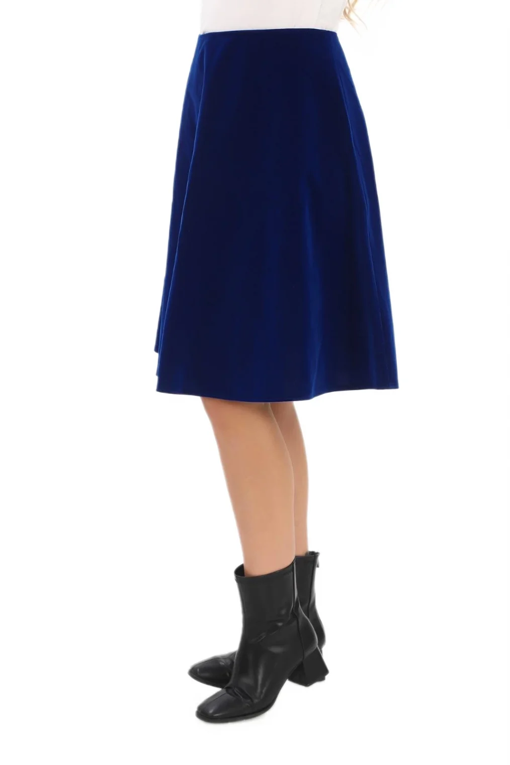 Diz Boyu Kalın Kadife Etek 6009-Saks