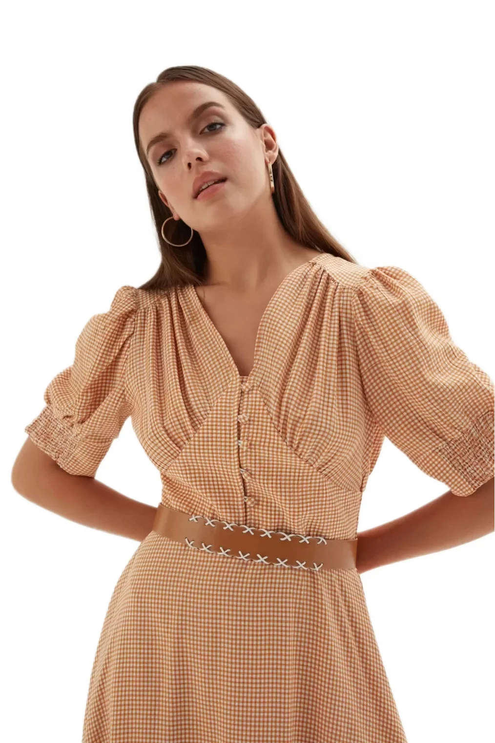 Düğme Detaylı Beli Lastikli Elbise 1777-Sarı