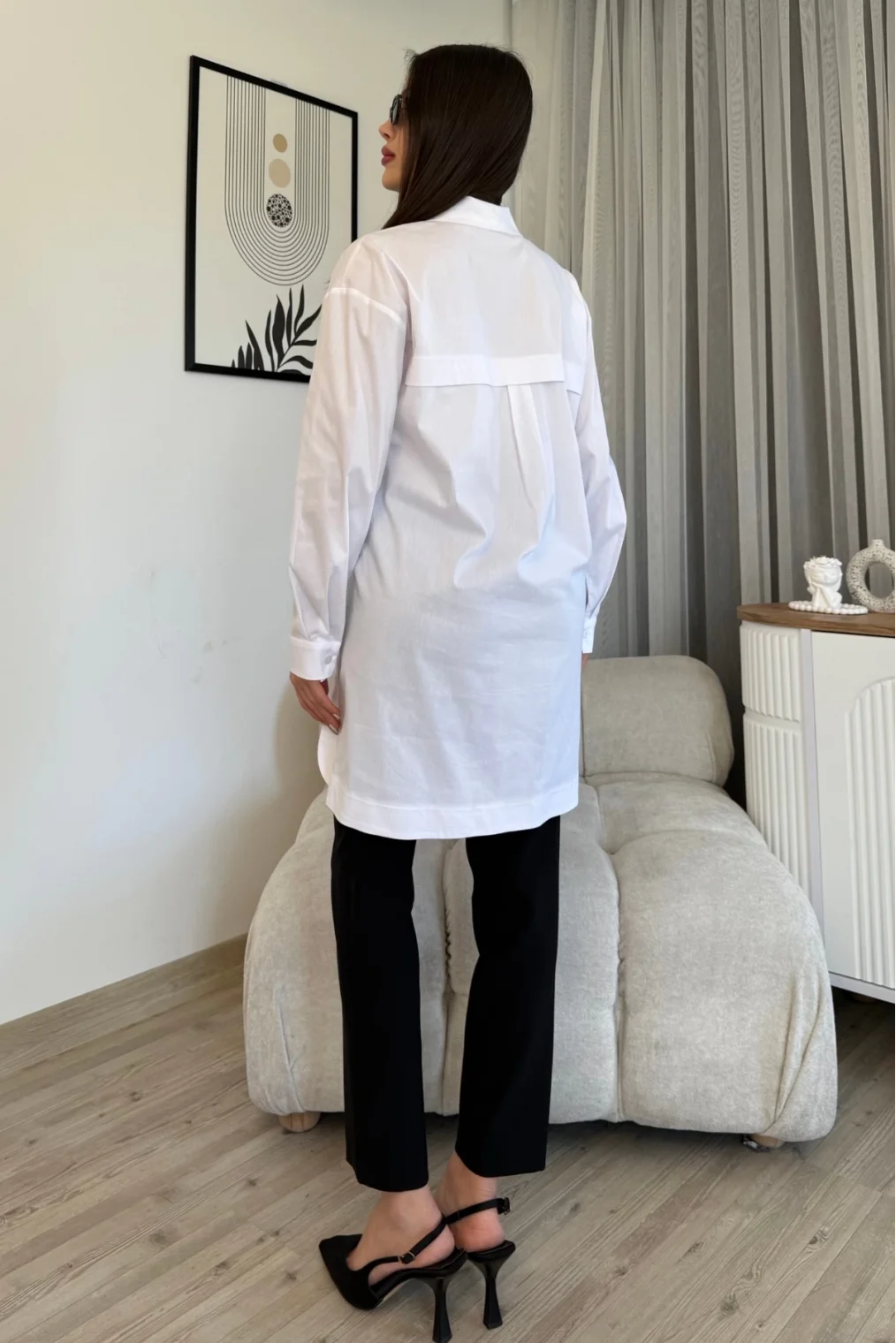 Düğme Detaylı Poplin Gömlek 6014-Beyaz