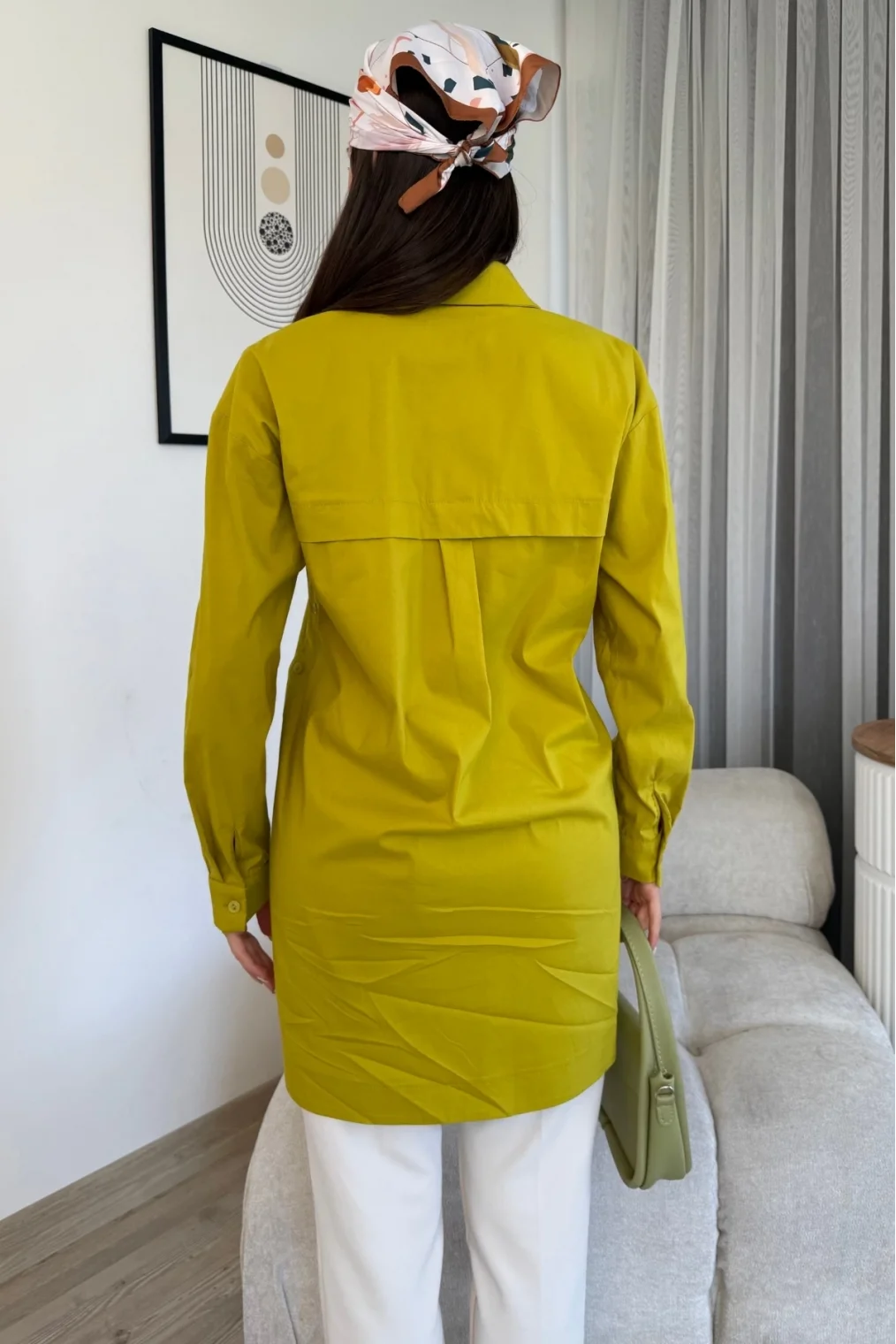 Düğme Detaylı Poplin Gömlek 6014-Yeşil