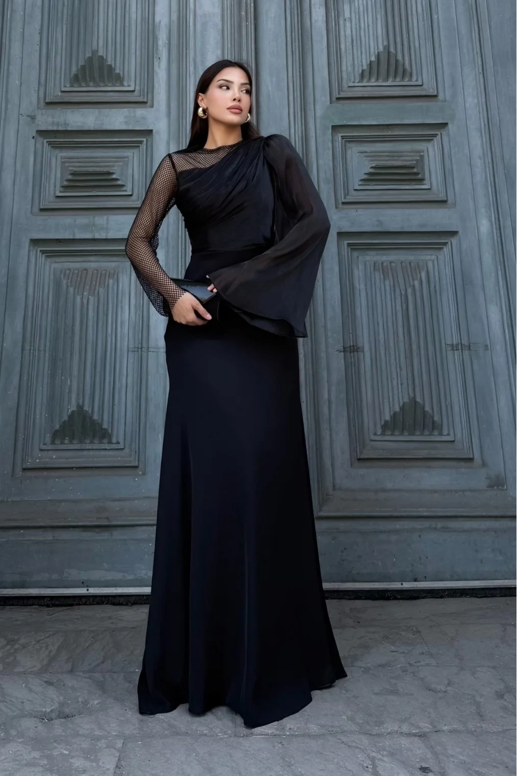 File Detaylı Abiye Elbise 2337-Siyah