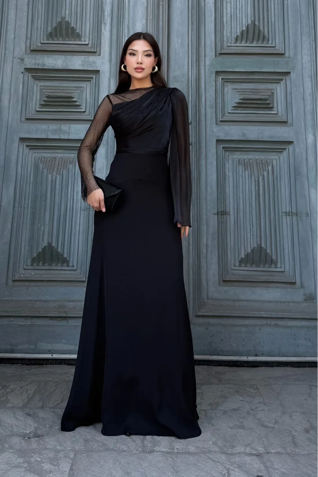 File Detaylı Abiye Elbise 2337-Siyah