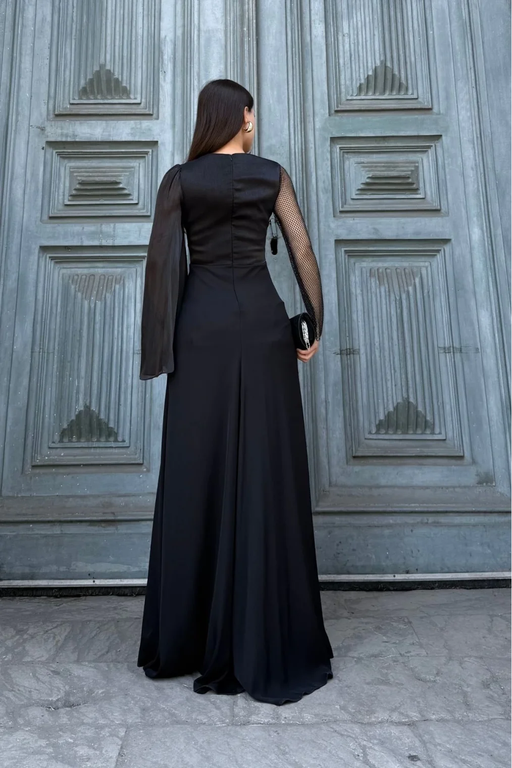 File Detaylı Abiye Elbise 2337-Siyah