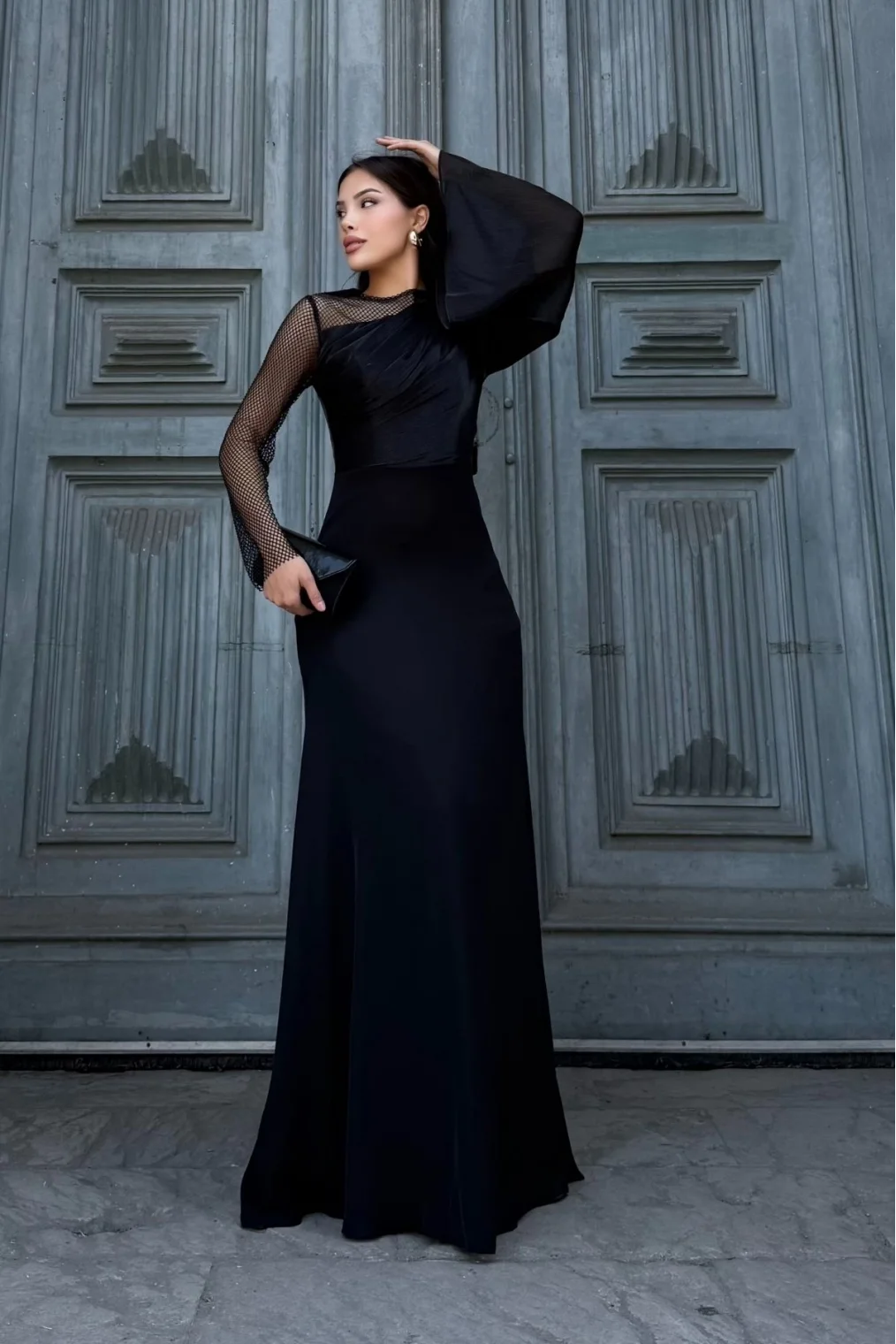 File Detaylı Abiye Elbise 2337-Siyah