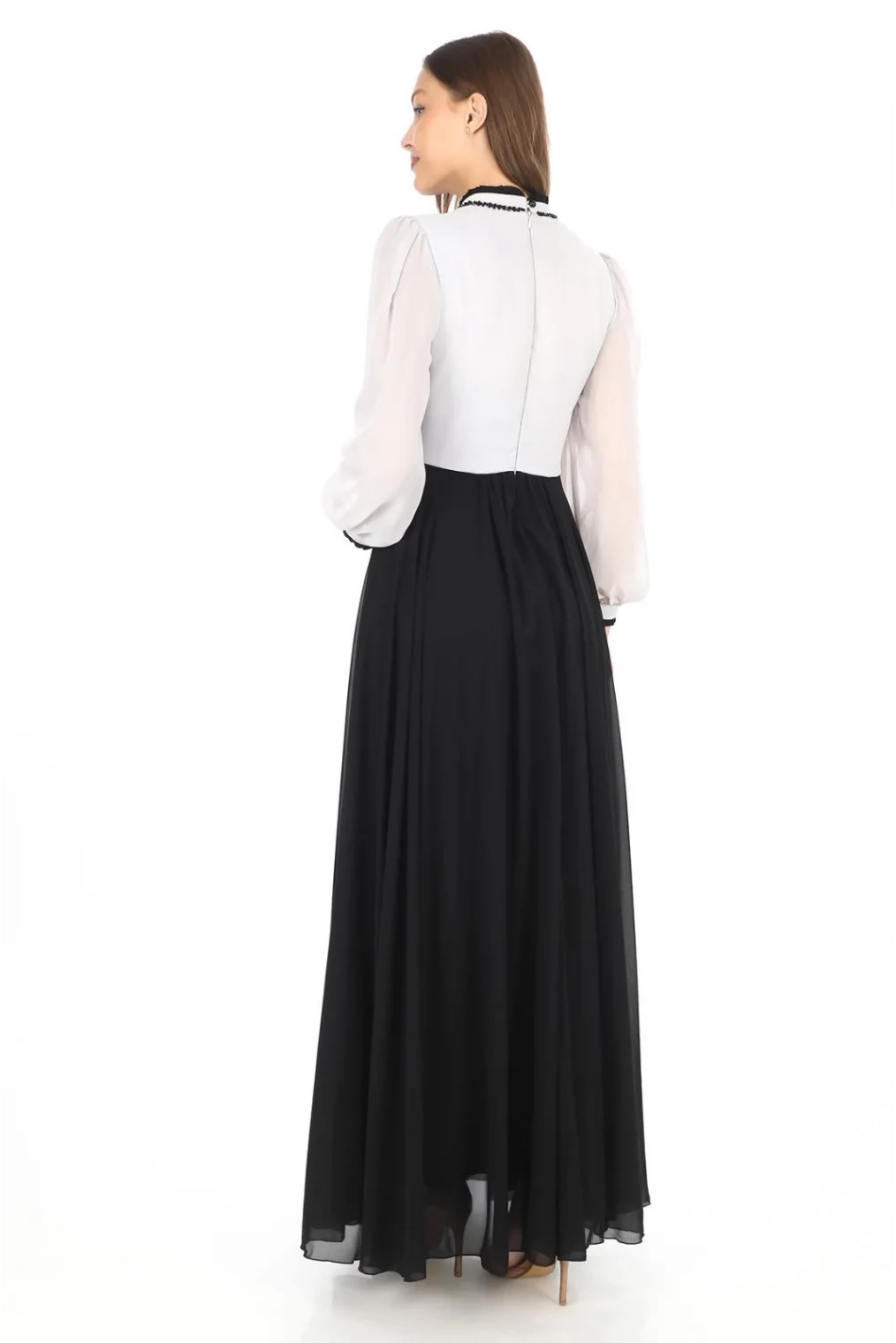 Göğüs Dantel İşlemeli Abiye Elbise 2702-Gri