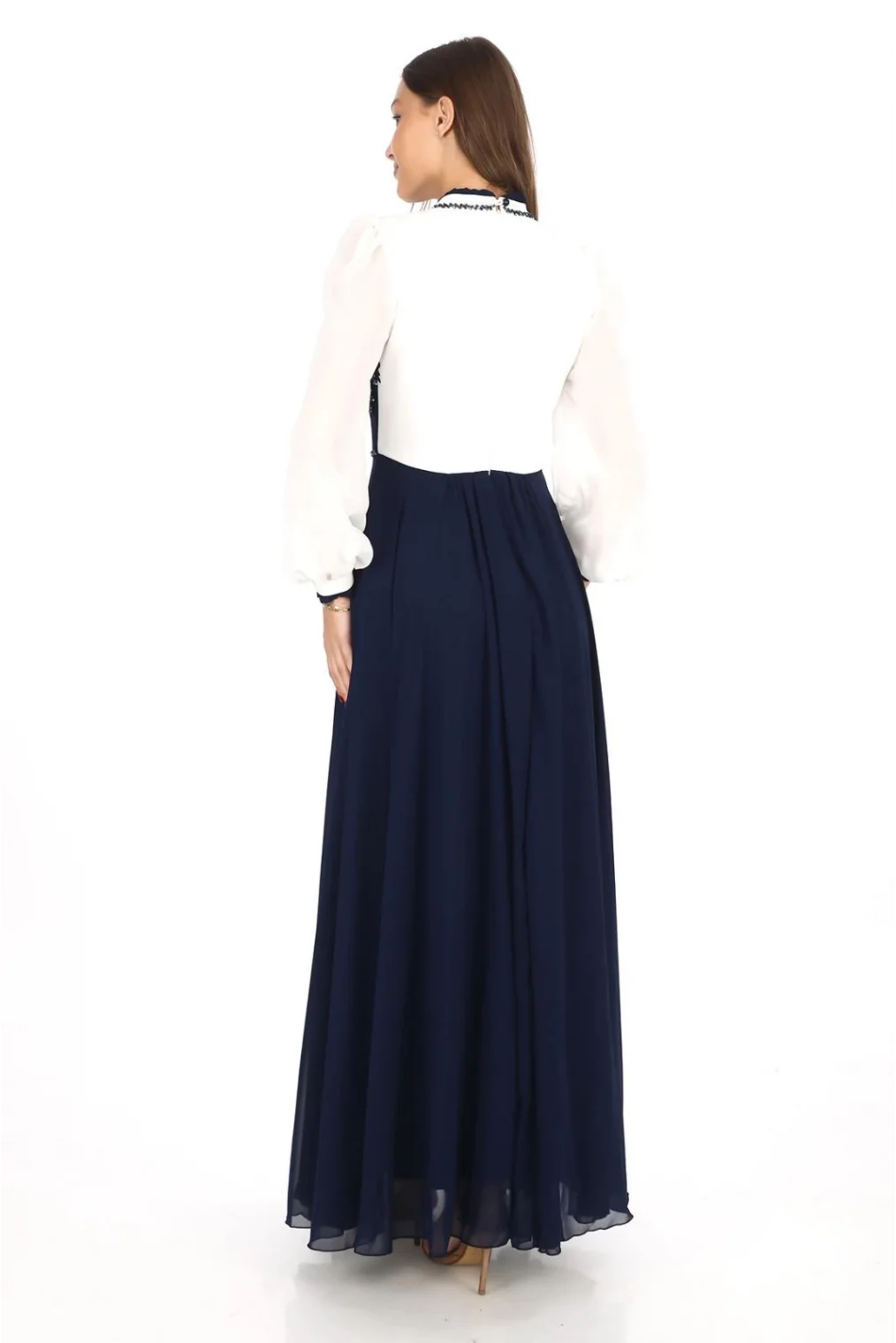 Göğüs Dantel İşlemeli Abiye Elbise 2702-Lacivert