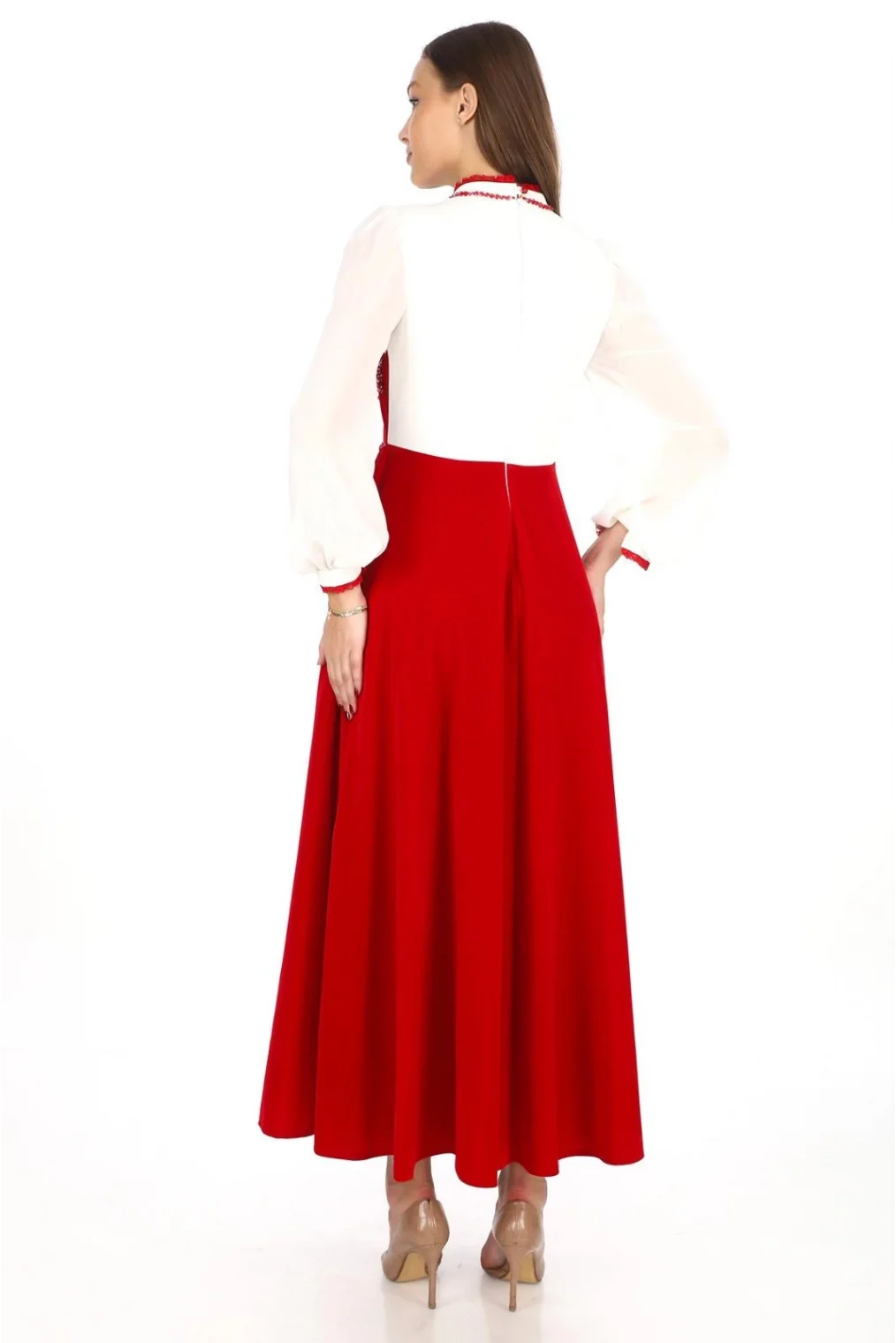 Göğüs Dantel İşlemeli Kadife Abiye 2743-Kırmızı