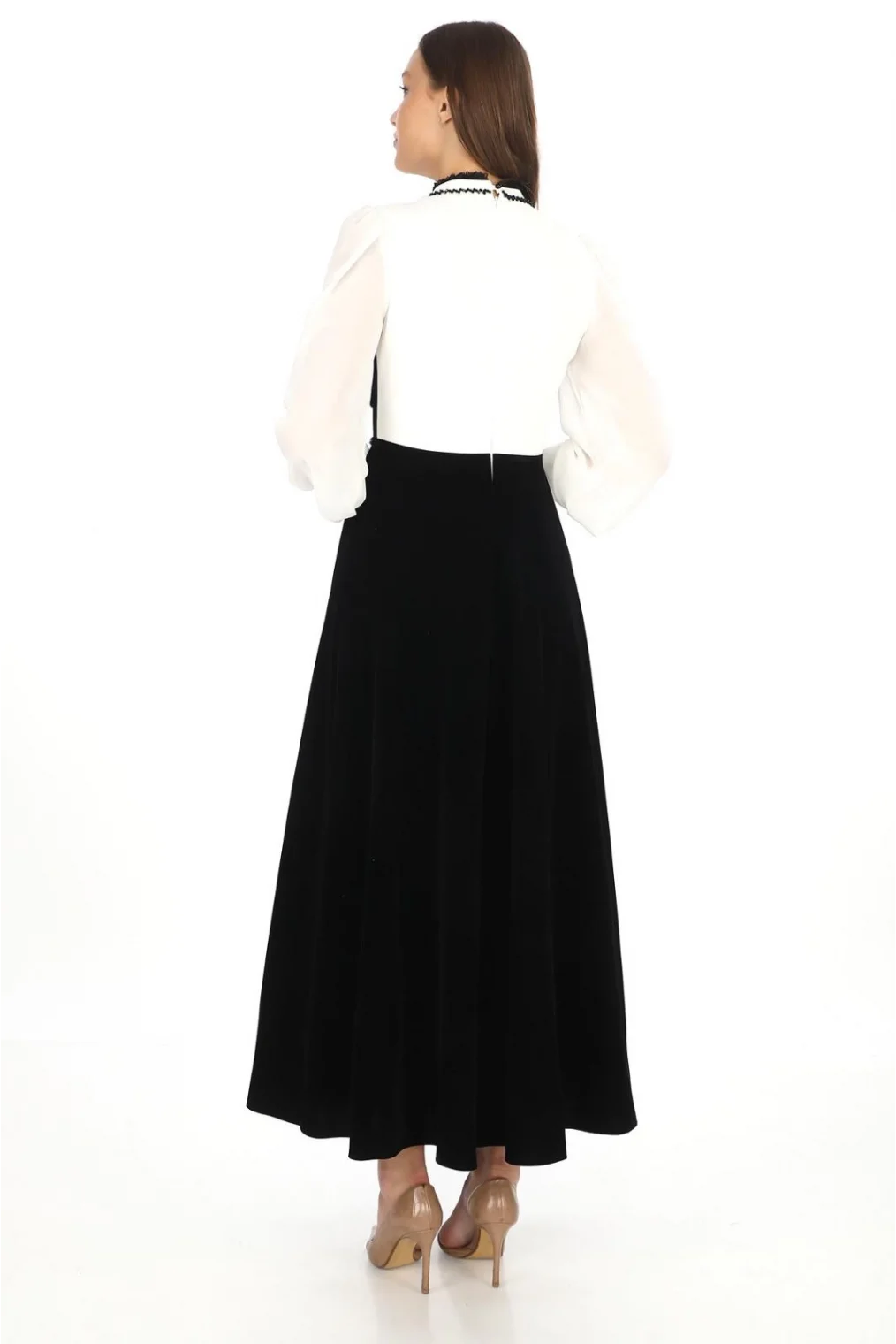 Göğüs Dantel İşlemeli Kadife Abiye 2743-Siyah