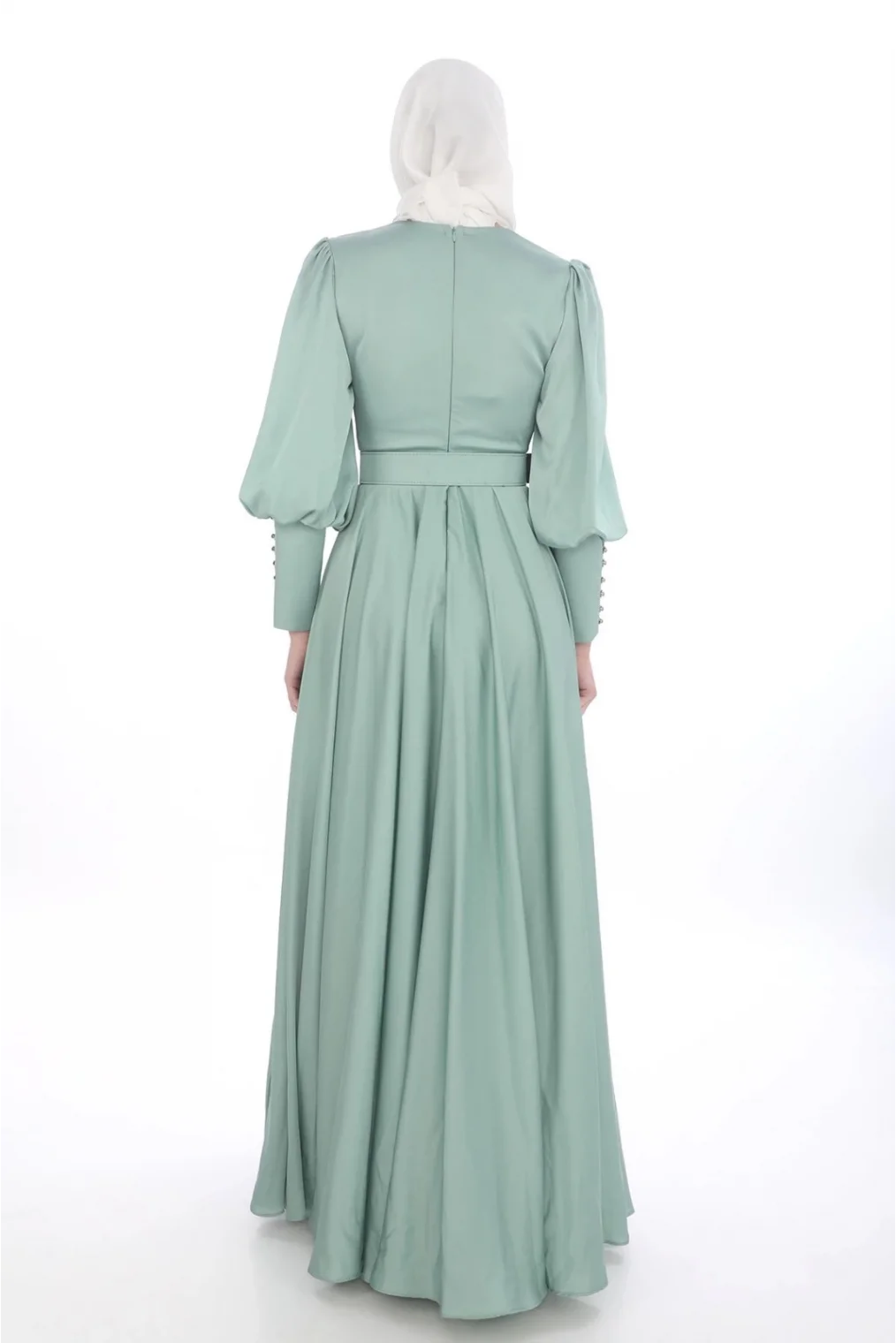 Göğüs Detaylı Saten Elbise 696-Çağla