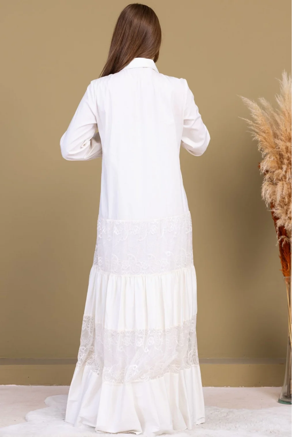 Göğüs İşleme Detaylı Pamuklu Elbise 2703-Beyaz