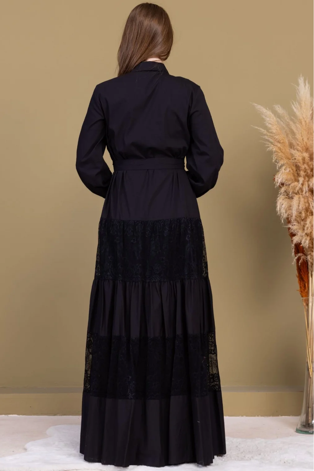 Göğüs İşleme Detaylı Pamuklu Elbise 2703-Siyah