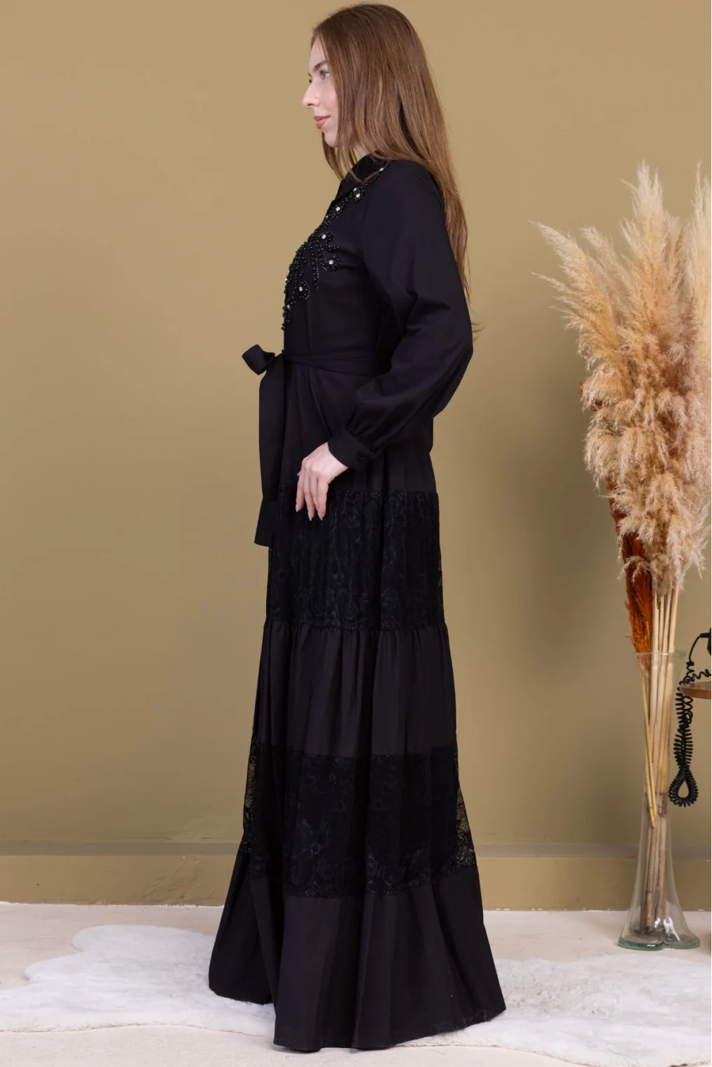 Göğüs İşleme Detaylı Pamuklu Elbise 2703-Siyah