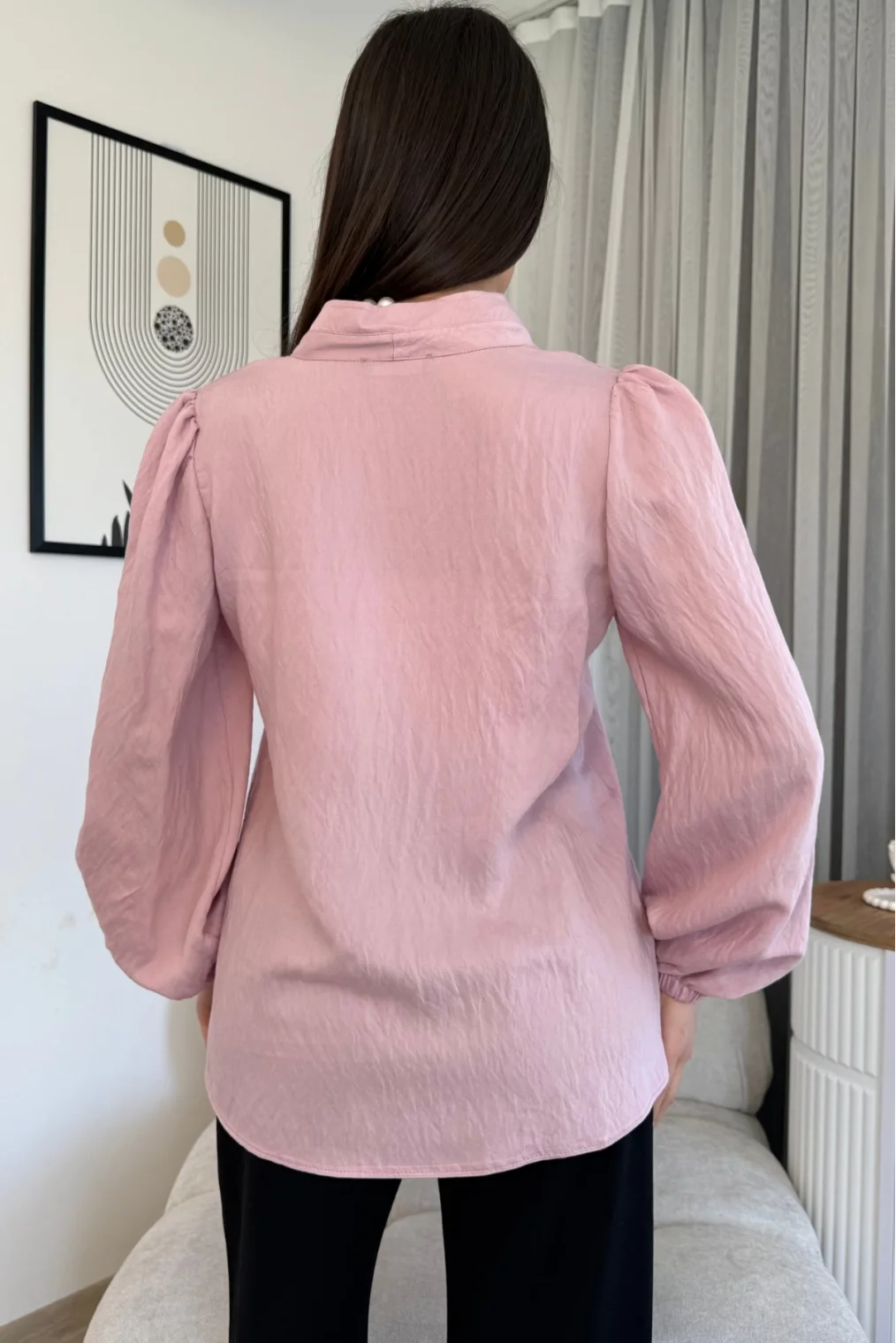 Hakim Yaka Viskon Bluz 6008-Pudra