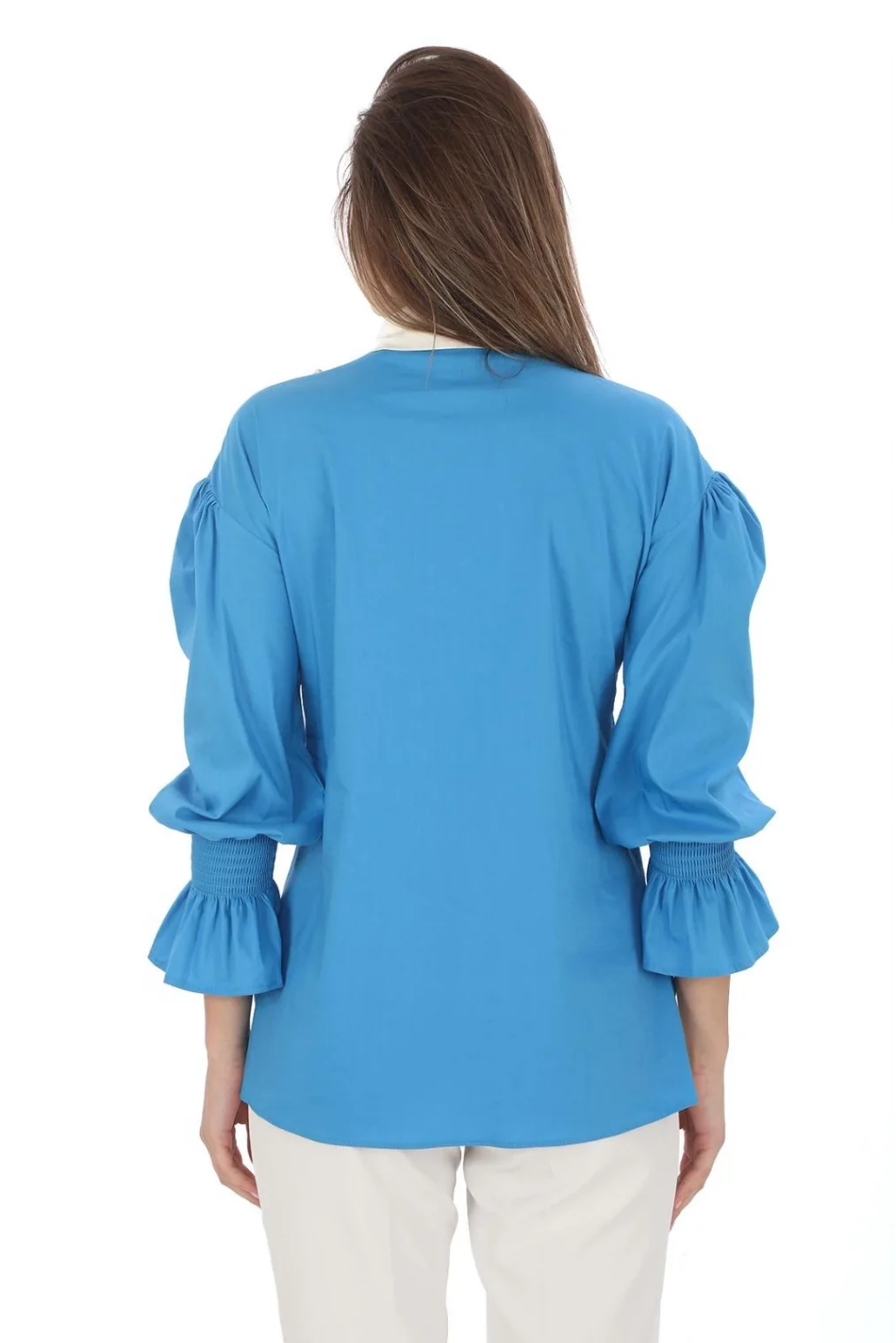 İnci Kolye İşlemeli Bluz 4704-Mavi