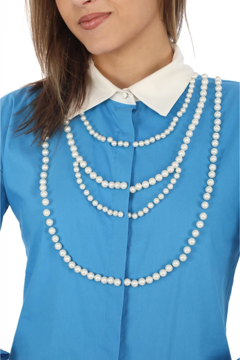 İnci Kolye İşlemeli Bluz 4704-Mavi