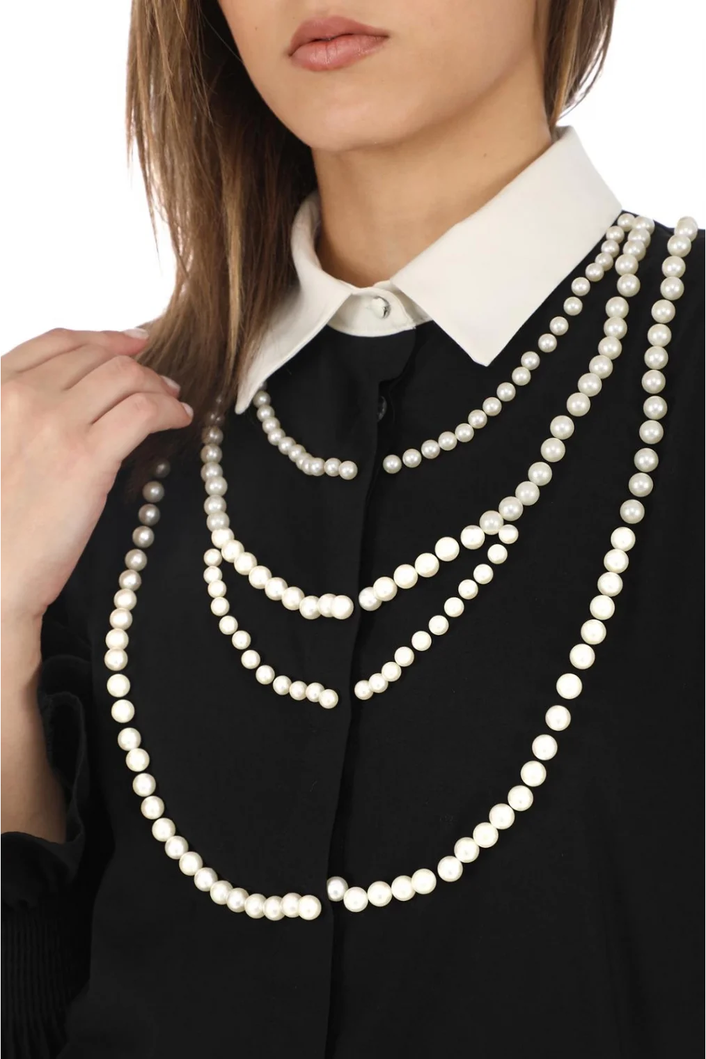 İnci Kolye İşlemeli Bluz 4704-Siyah