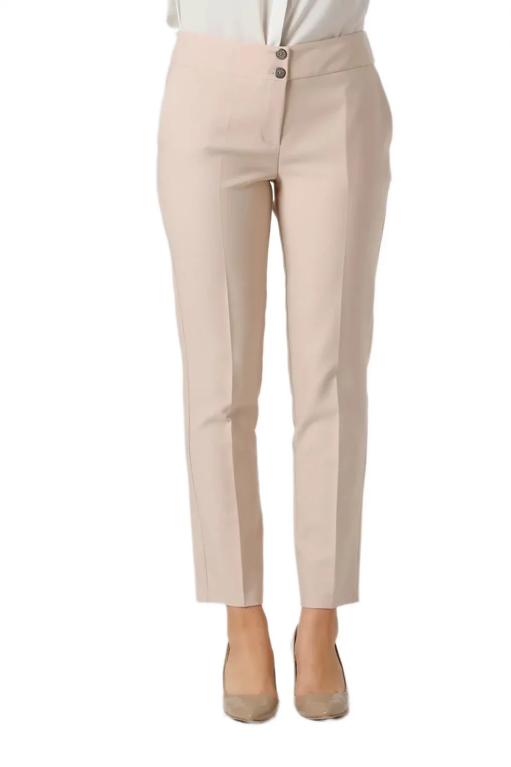 Kadın Kumaş Pantolon Cep Detaylı Bilek Boy 1712-Bej