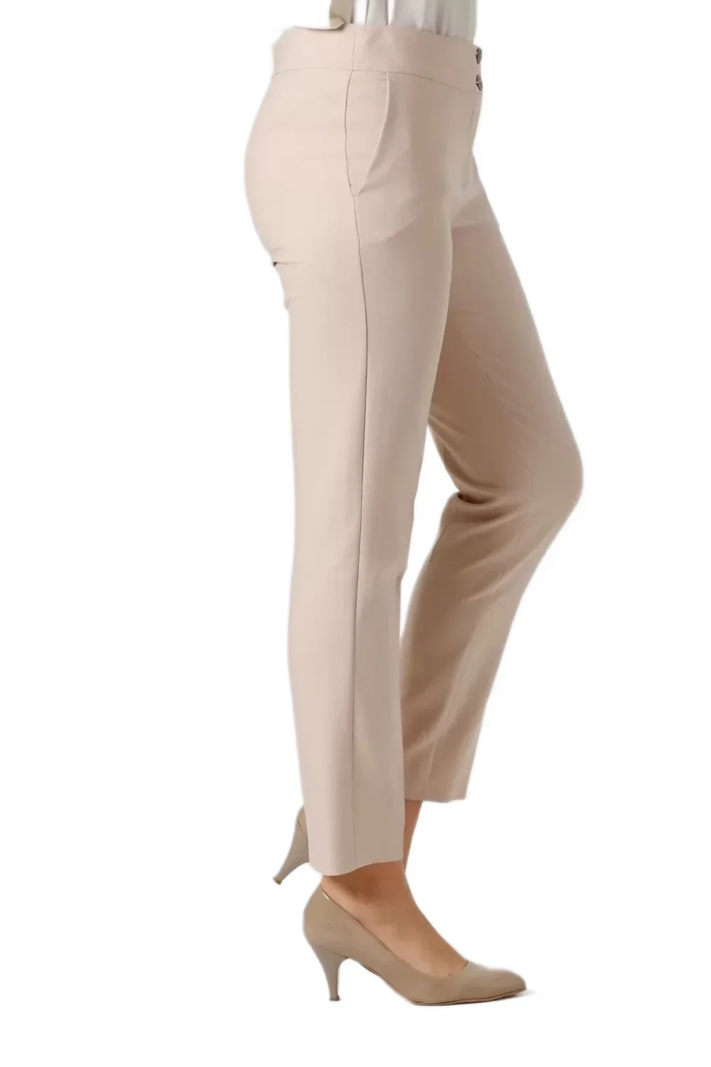 Kadın Kumaş Pantolon Cep Detaylı Bilek Boy 1712-Bej