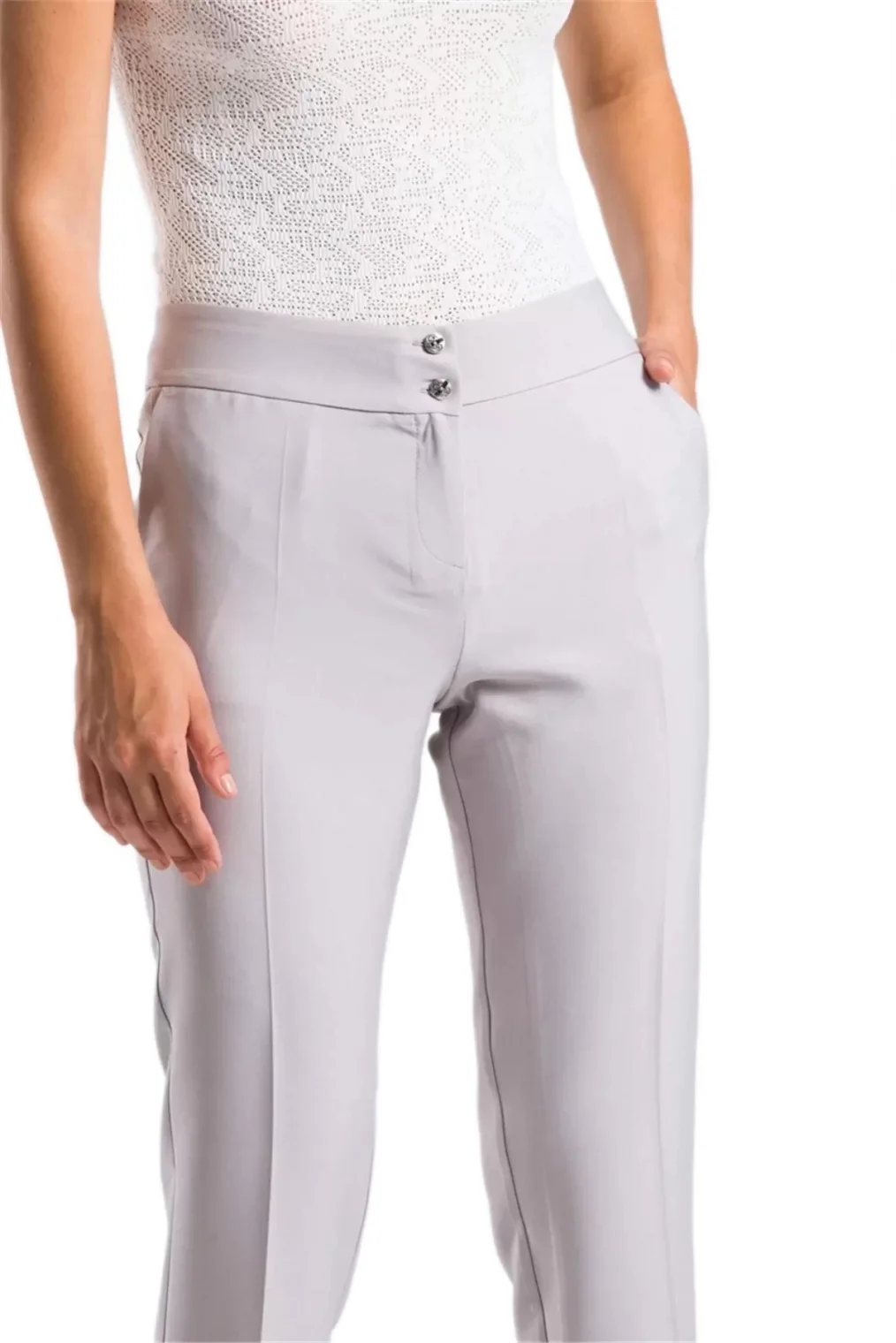 Kadın Kumaş Pantolon Cep Detaylı Bilek Boy 1712-GRİ