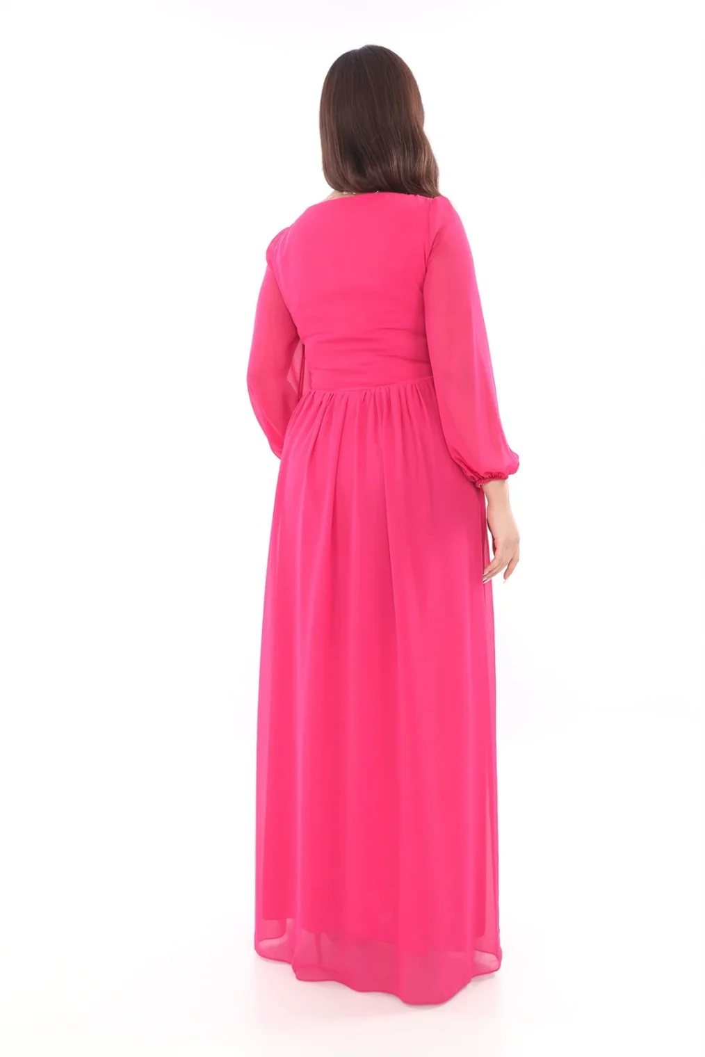 Kalp Yaka Büyük Beden Elbise 1785-Fuşya