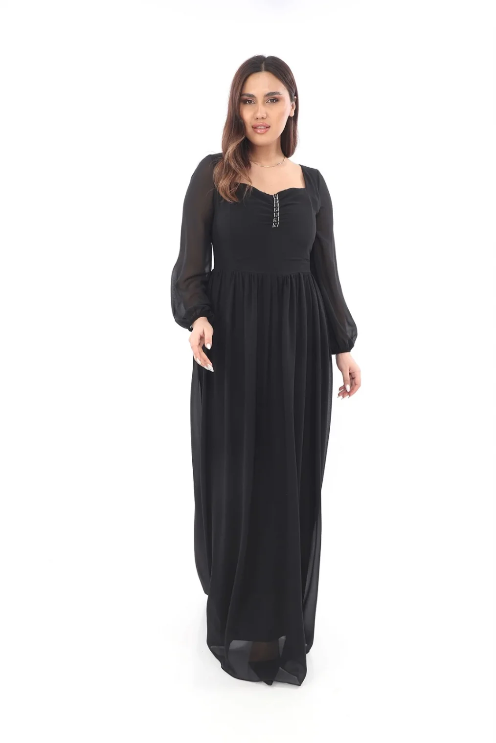 Kalp Yaka Büyük Beden Elbise 1785-Siyah