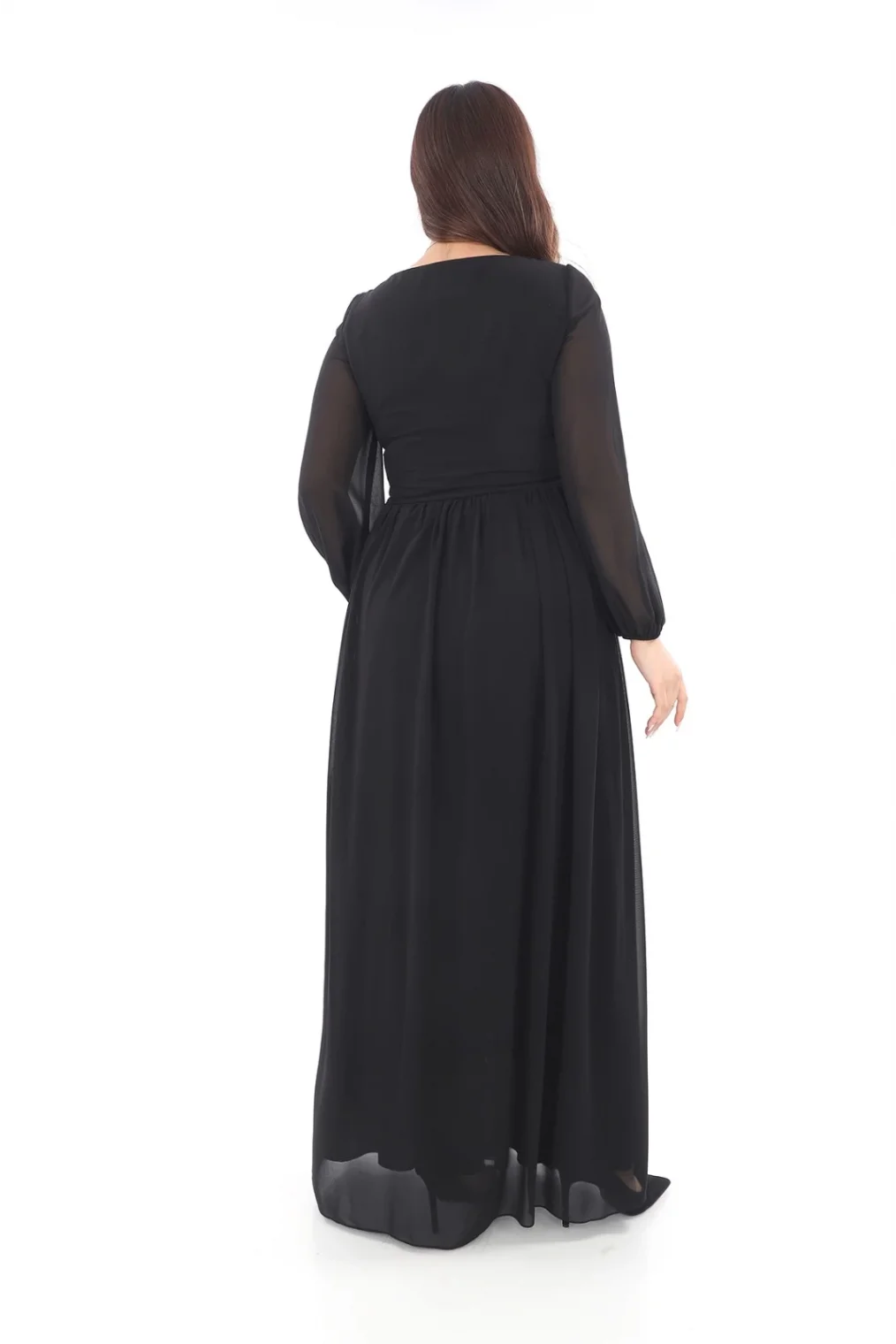 Kalp Yaka Büyük Beden Elbise 1785-Siyah