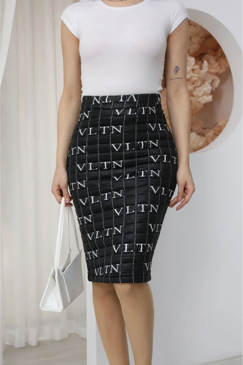 Kapitone Midi Kalem Etek 6075-Siyah