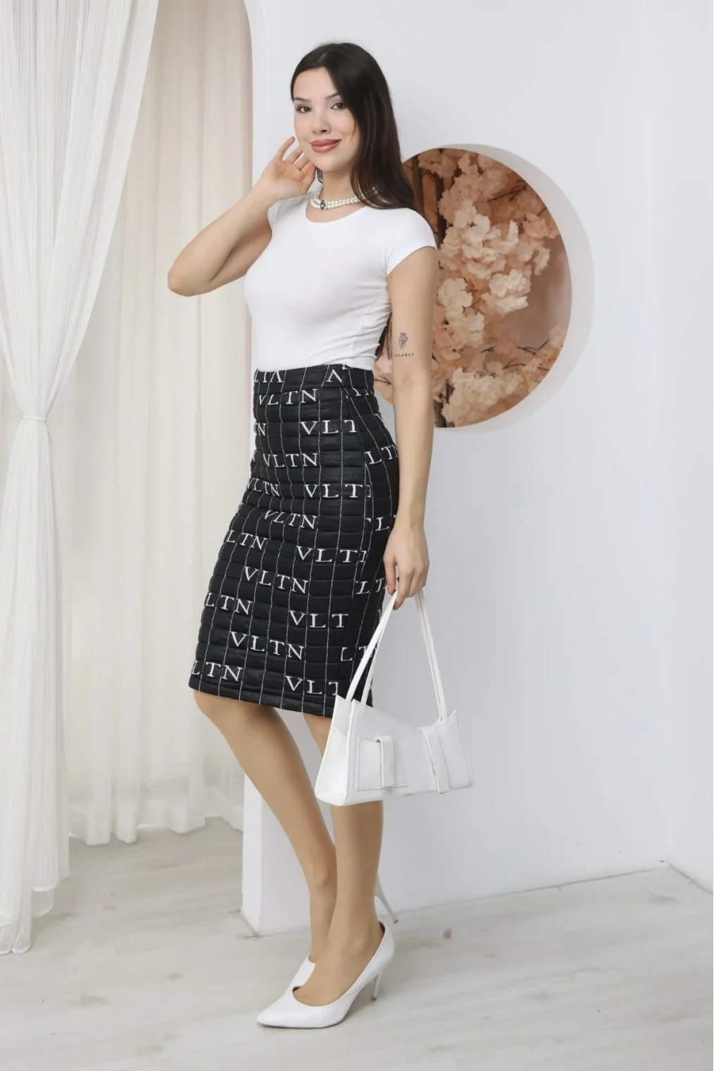 Kapitone Midi Kalem Etek 6075-Siyah