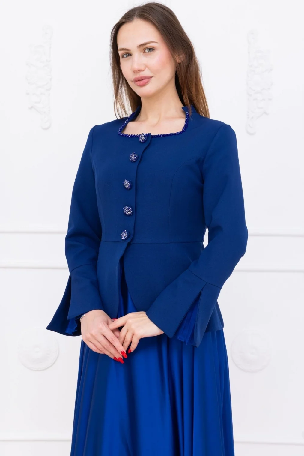 Kare Yaka İşlemeli İkili Takım 4718-Saks